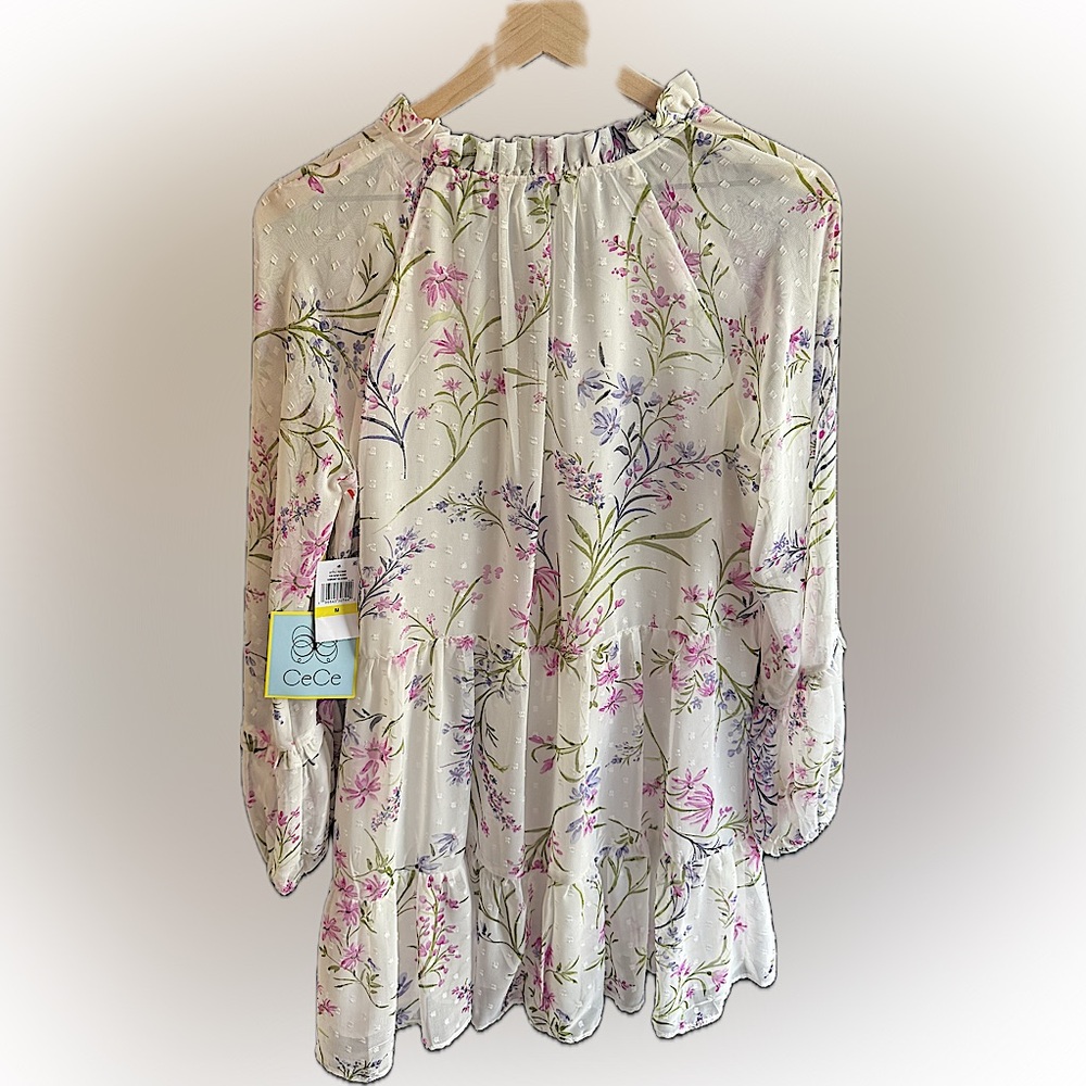 CeCe V-Neck Babydoll Tiered Dress New Ivory